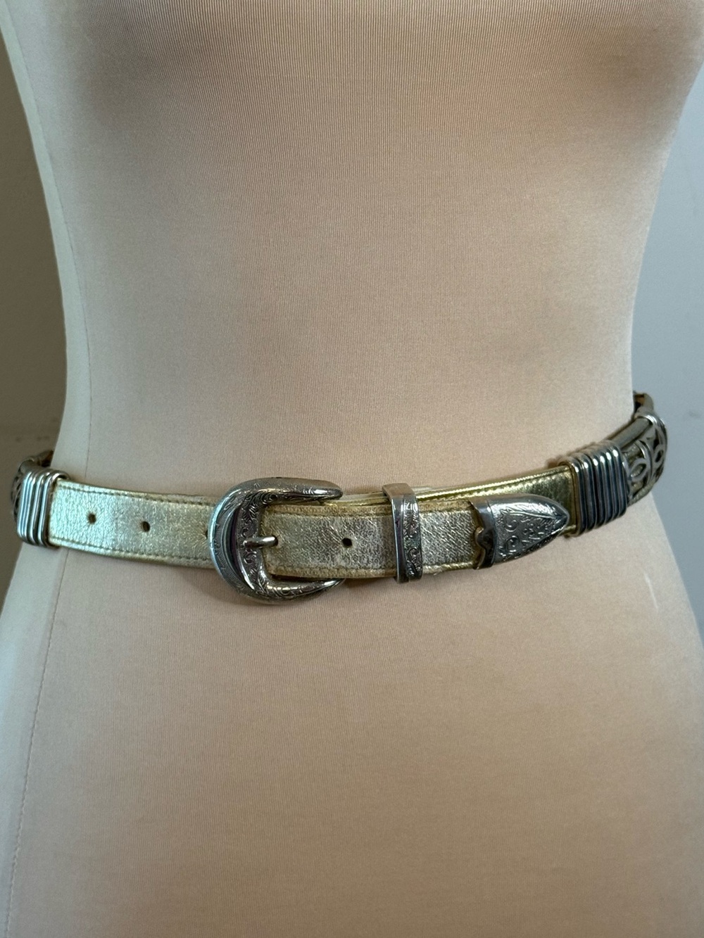 Western Cowgirl belt silver gold cream embellished rodeo southwestern FLAW